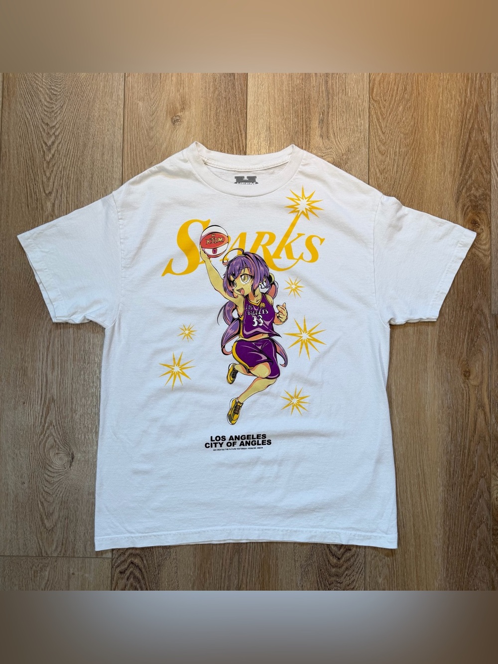 HEEM LA Sparks Anime Girl Graphic T-Shirt White Men's Large WNBA (Unisex)